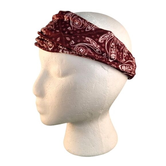 Burgundy Paisley Knit Headwrap Hairband Soft Stretchy Headband Fabric Unisex Swe - Picture 1 of 9